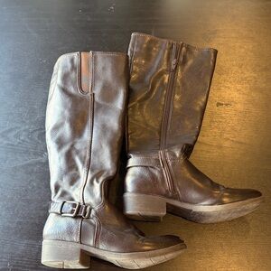 Kohl's Women's Dark Brown Leather Mid-Calf Riding Boots with Buckle